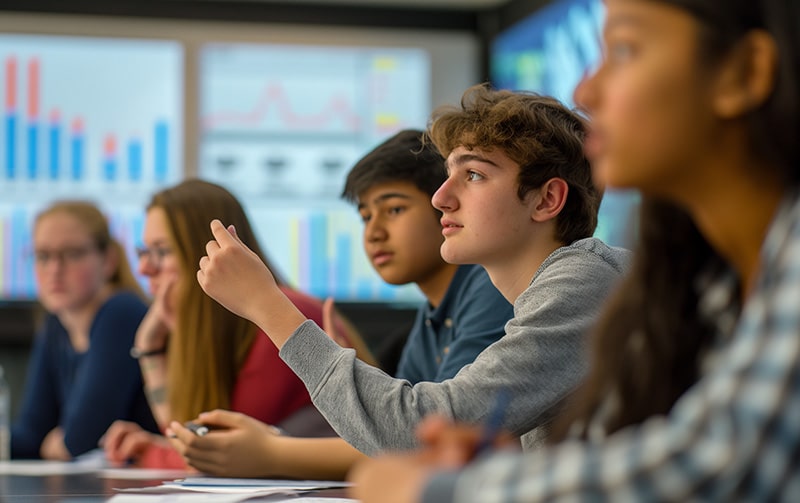 Students studying in a classroom
