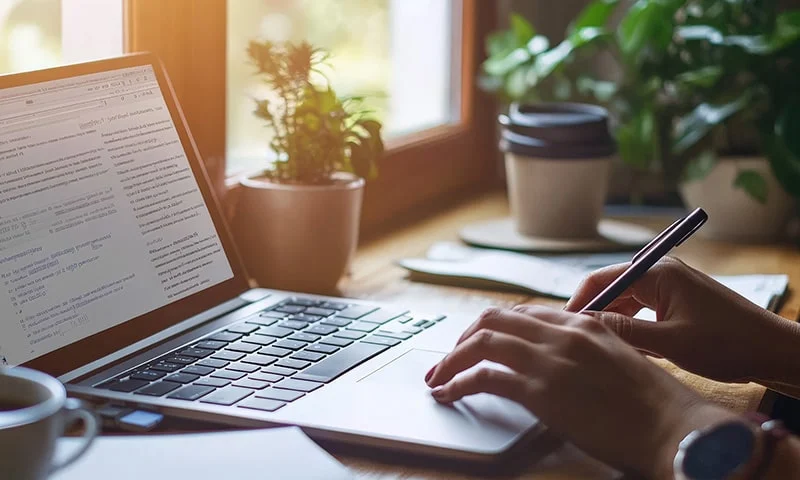 Writer typing on a laptop