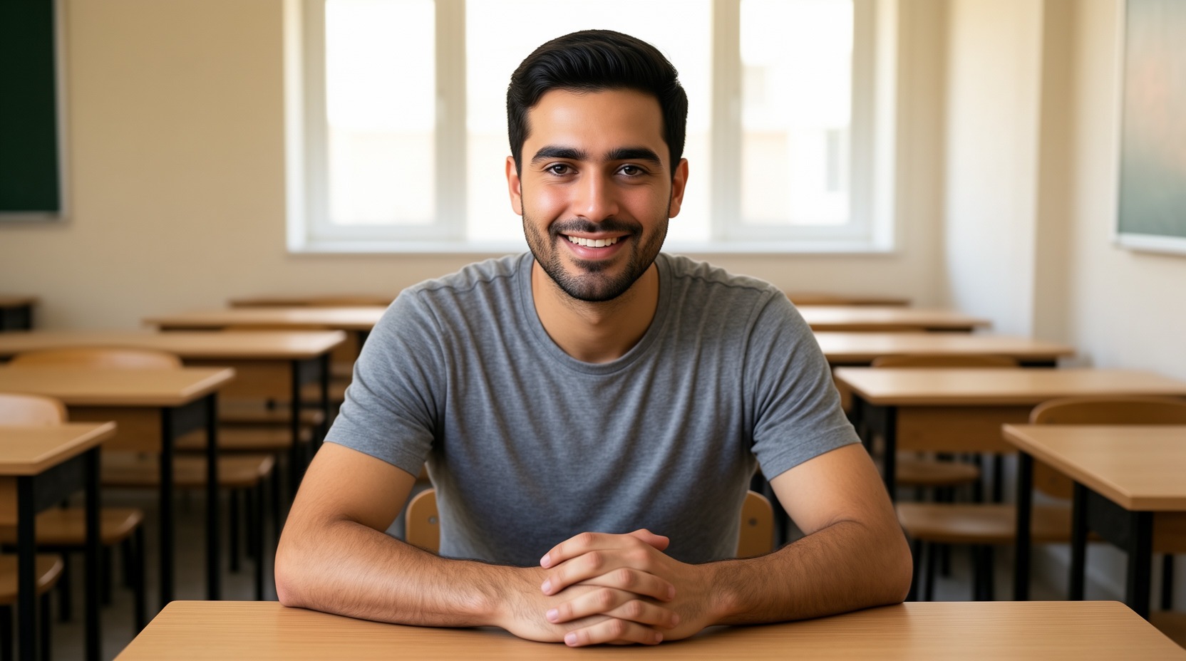 Smiling student in a classroom