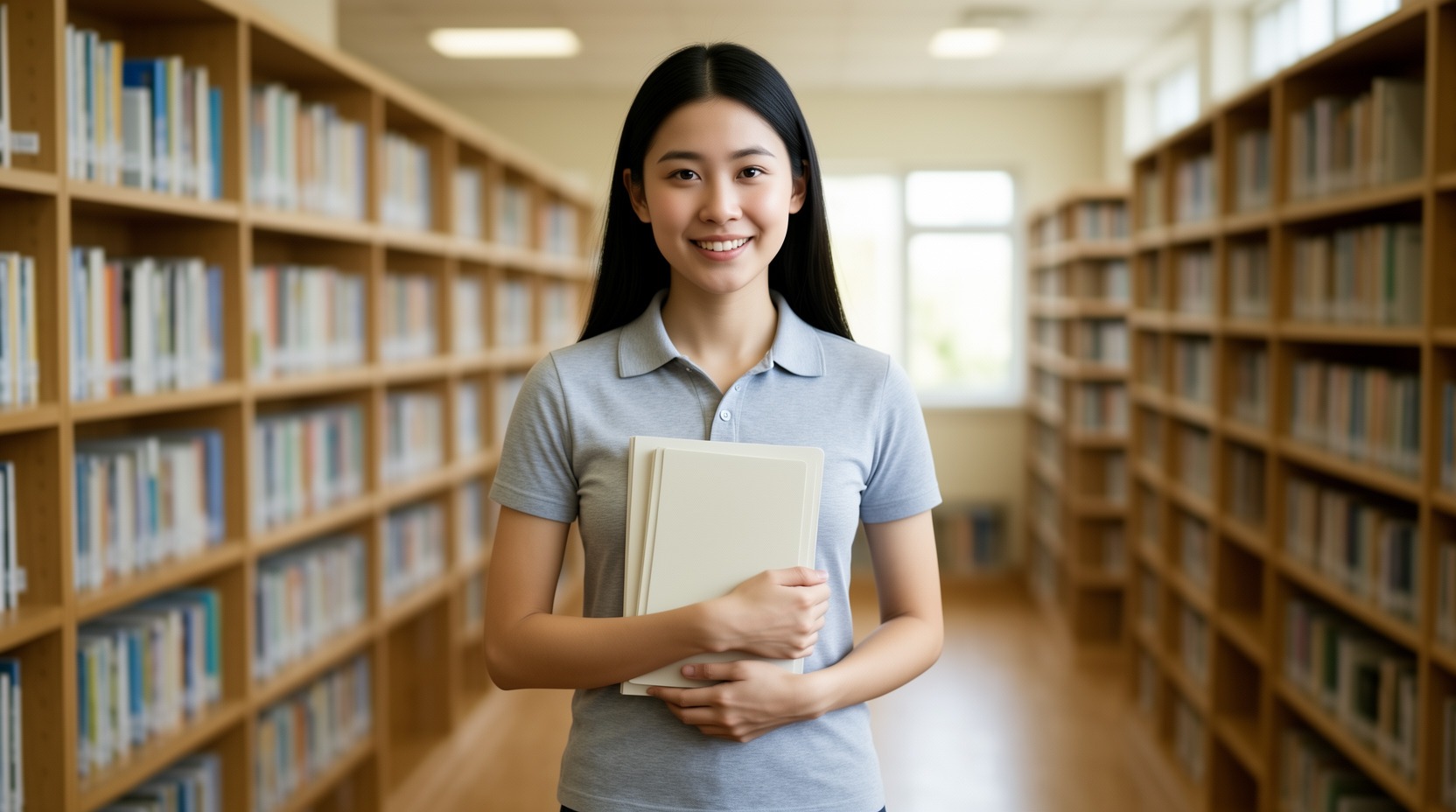 Smiling student holding notebooks