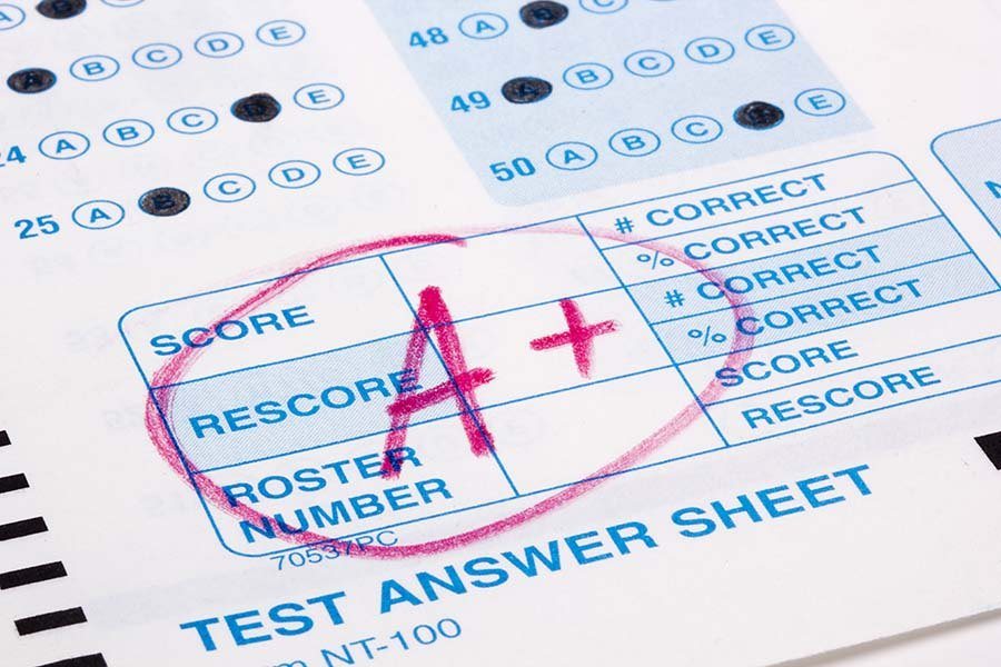 A bubble answer sheet marked A plus