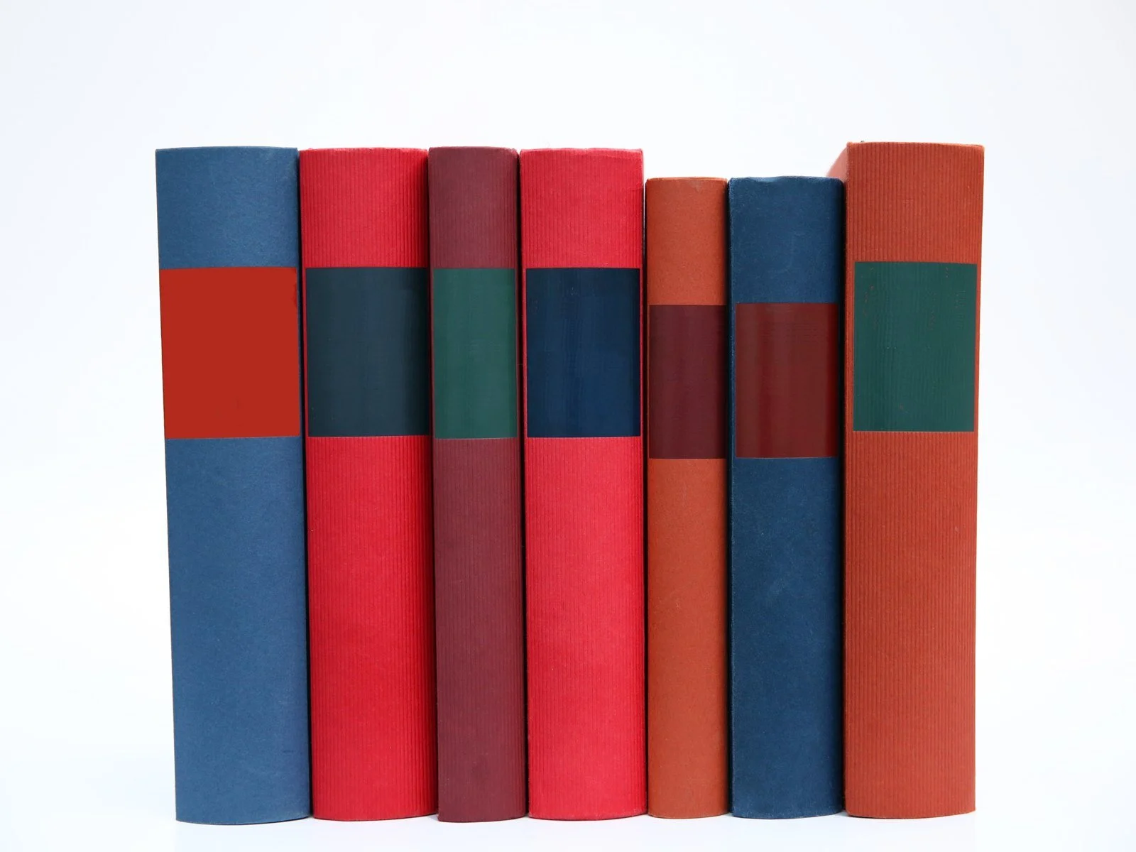 A row of hardcover textbooks